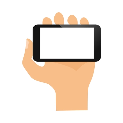 Hand phone composition with view of human hands gesture and smartphone with empty screen vector illustration