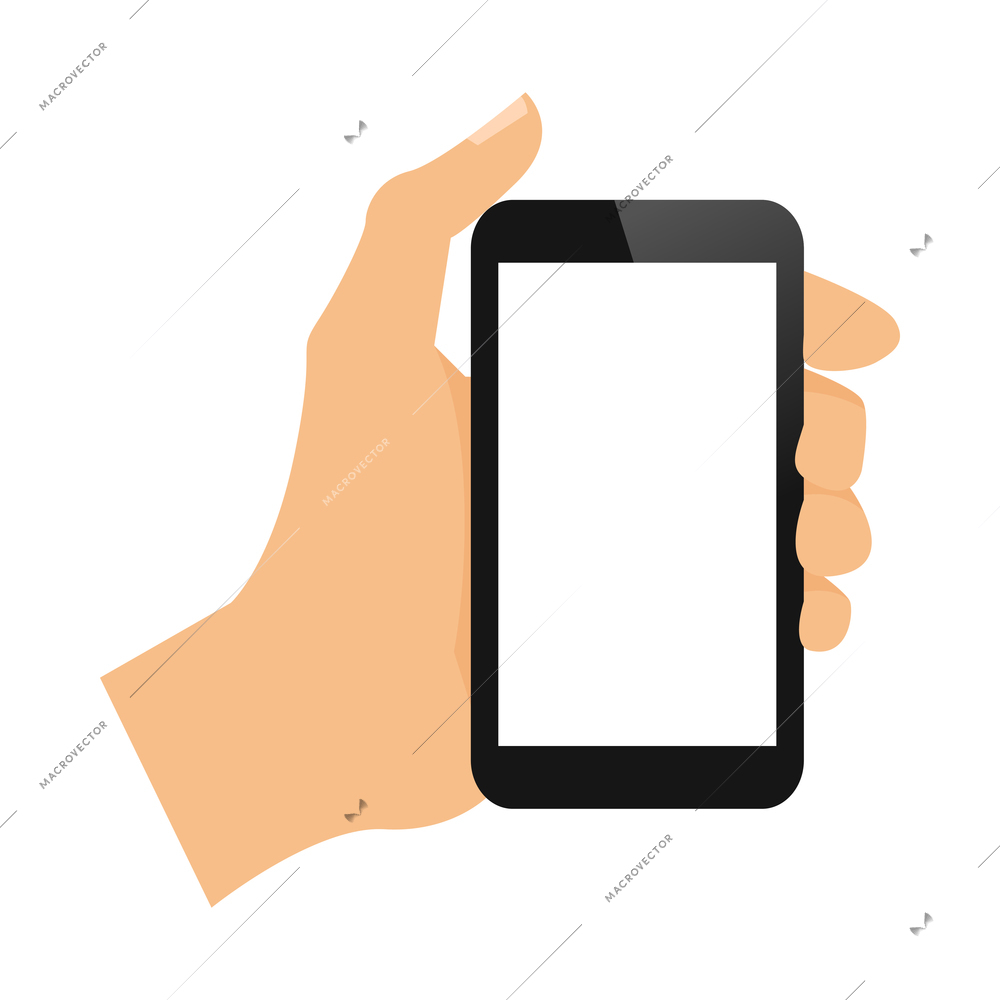 Hand phone composition with view of human hands gesture and smartphone with empty screen vector illustration