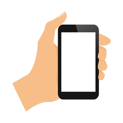 Hand phone composition with view of human hands gesture and smartphone with empty screen vector illustration