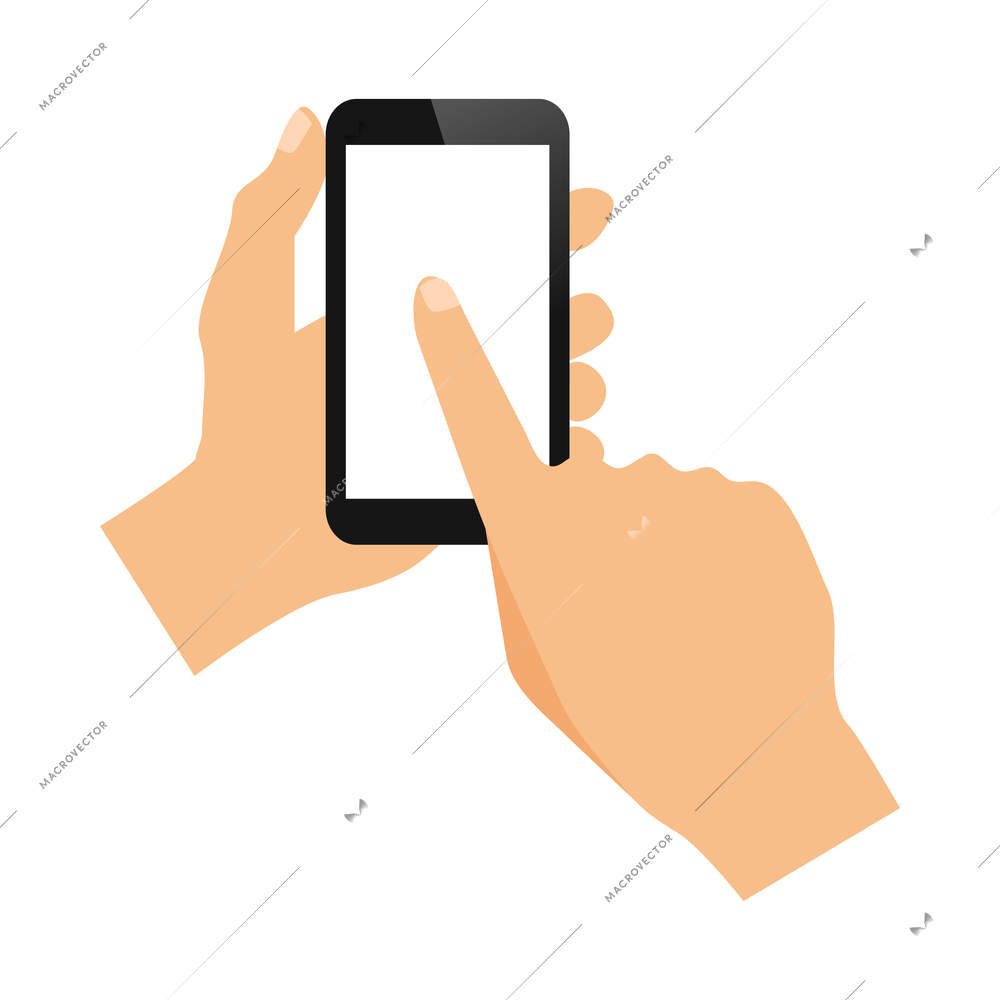 Hand phone composition with view of human hands gesture and smartphone with empty screen vector illustration