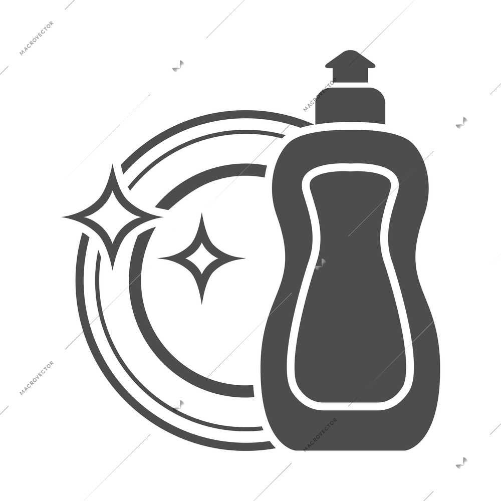 Cleaning composition with isolated black image of housework equipment on blank background vector illustration