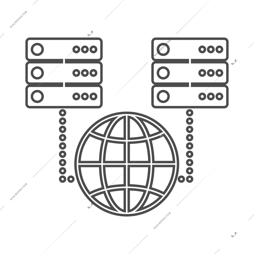 Hosting outline composition with isolated contour icon of network infrastructure elements vector illustration