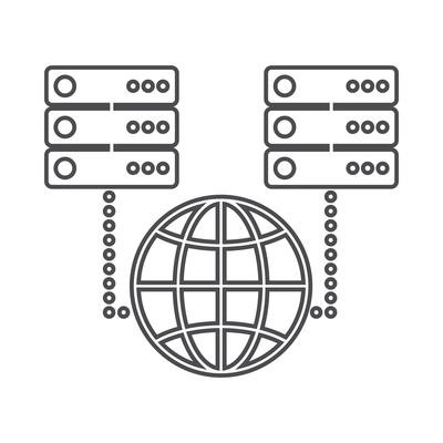 Hosting outline composition with isolated contour icon of network infrastructure elements vector illustration