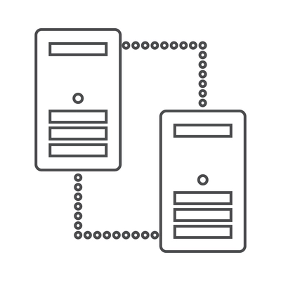 Hosting outline composition with isolated contour icon of network infrastructure elements vector illustration