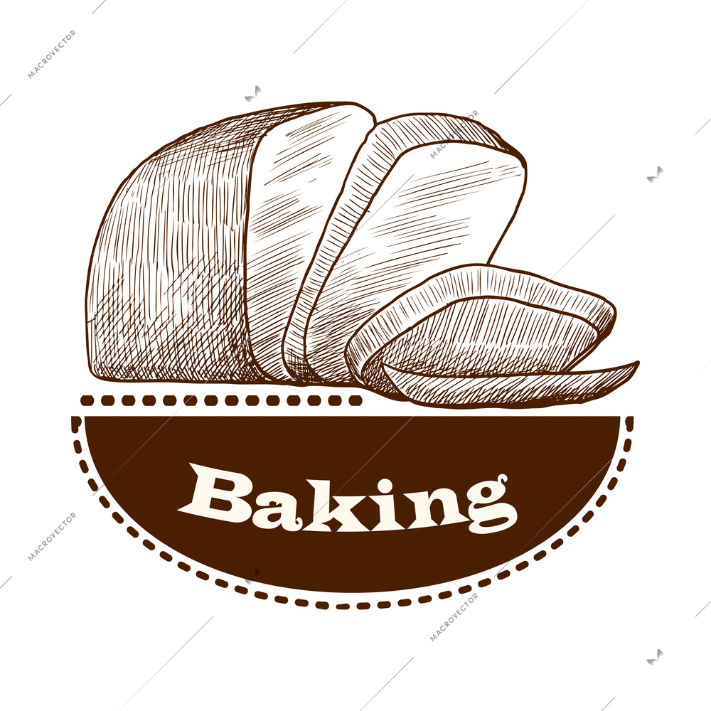 Pastry label composition with sketch style baked food emblem with text vector illustration