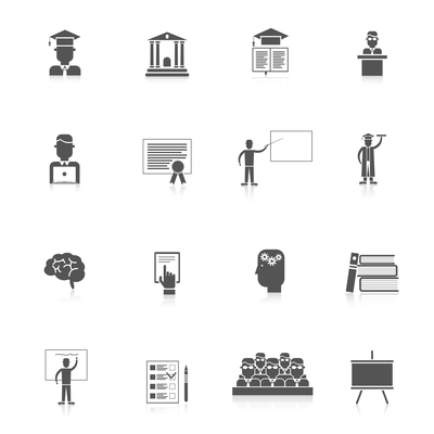 Higher education students college lectures icon black set isolated vector illustration