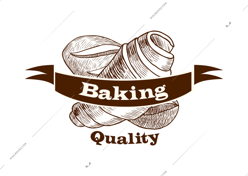 Pastry label composition with sketch style baked food emblem with text vector illustration