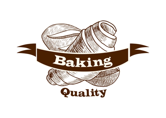 Pastry label composition with sketch style baked food emblem with text vector illustration