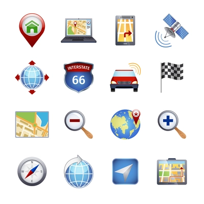 Gps navigation icons set with compass route traffic marker isolated vector illustration