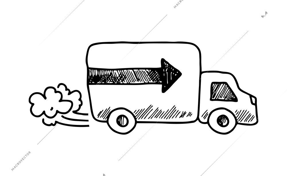 Logistics sketch composition with hand drawn style monochrome icon isolated on blank background vector illustration