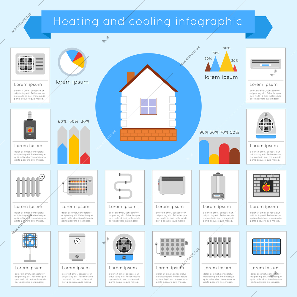 Heating and cooling infographics set with coldly cool heat hot vector illustration