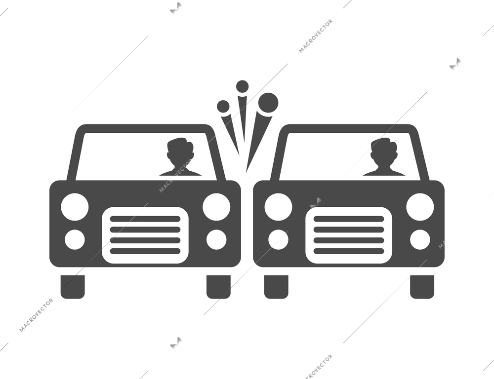 Car crash composition with cartoon black icon of accidental event on blank background vector illustration