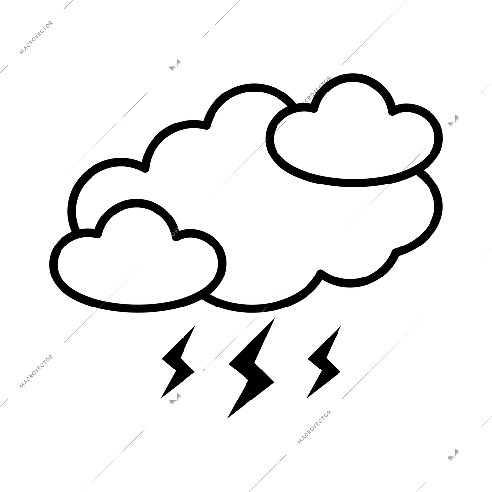 Weather outline composition with contour forecast symbol pictogram isolated on blank background vector illustration