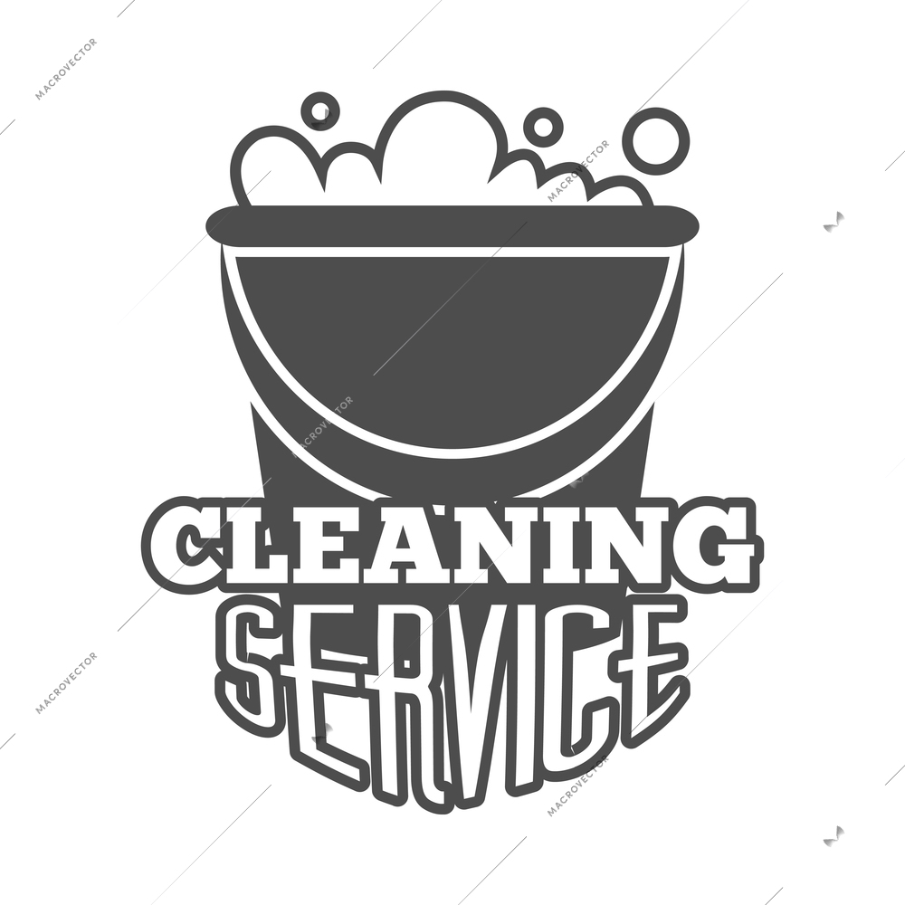 Cleaning label composition with isolated monochrome emblem with images and text vector illustration