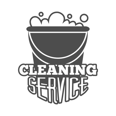 Cleaning label composition with isolated monochrome emblem with images and text vector illustration