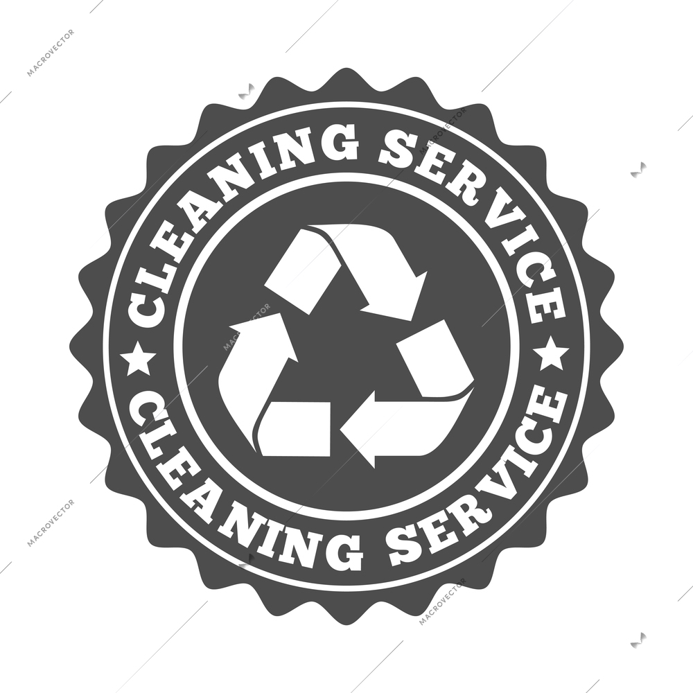 Cleaning label composition with isolated monochrome emblem with images and text vector illustration