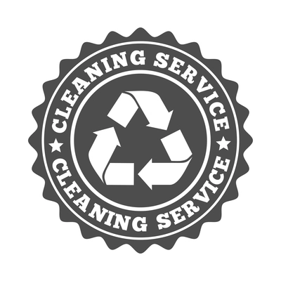 Cleaning label composition with isolated monochrome emblem with images and text vector illustration