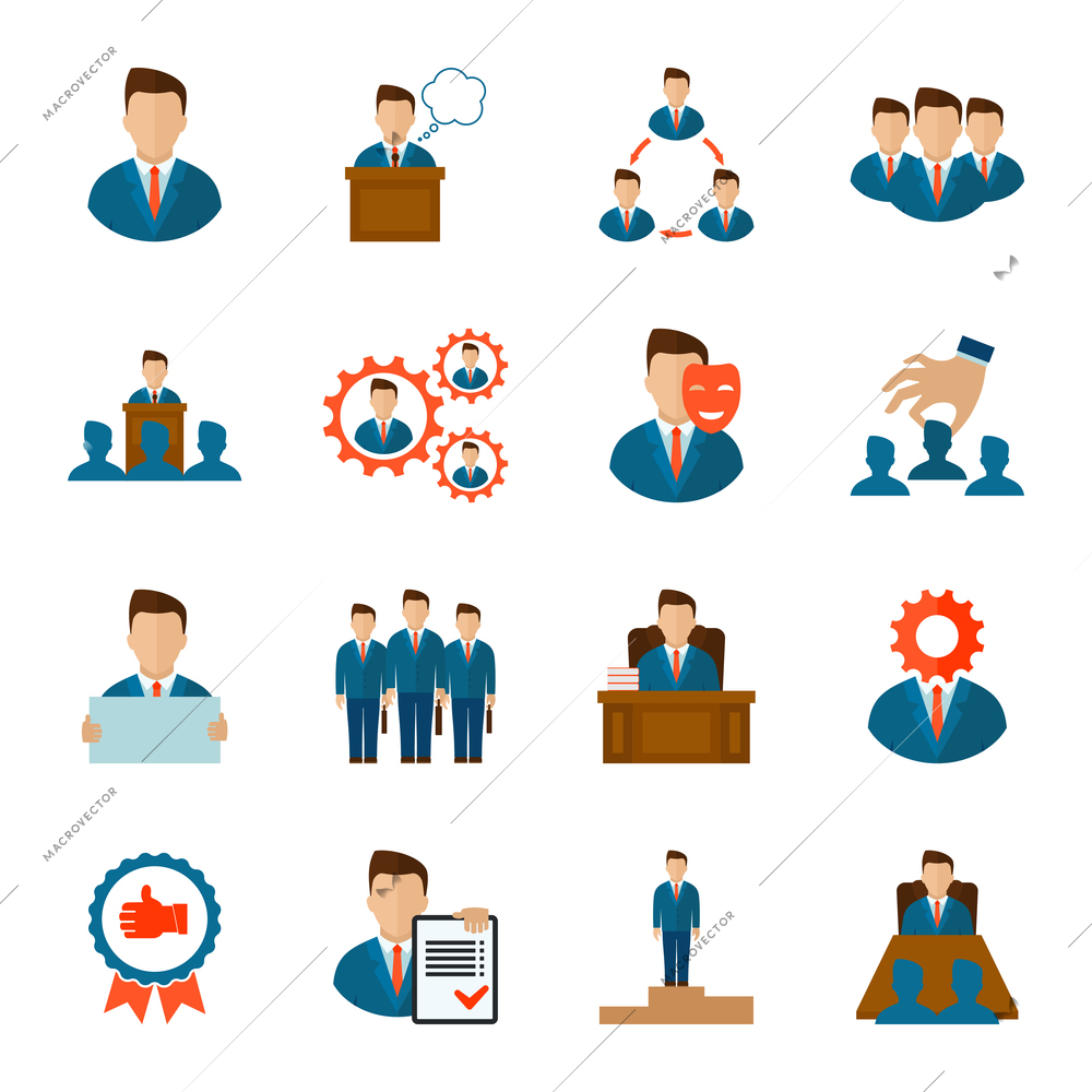 Executive employee people management corporate team flat icons set isolated vector illustration