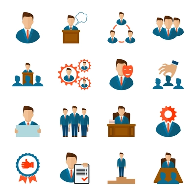 Executive employee people management corporate team flat icons set isolated vector illustration