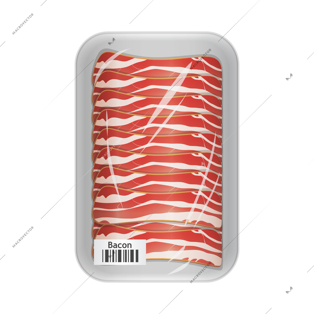 Supermarket fish and meat composition with frozen fresh package with barcode on blank background vector illustration