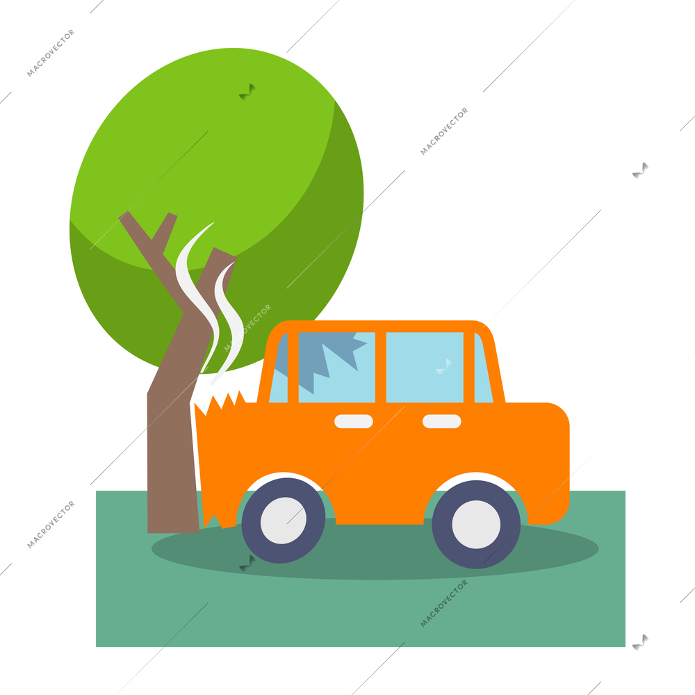 Car crash composition with cartoon view of accidental event on blank background vector illustration