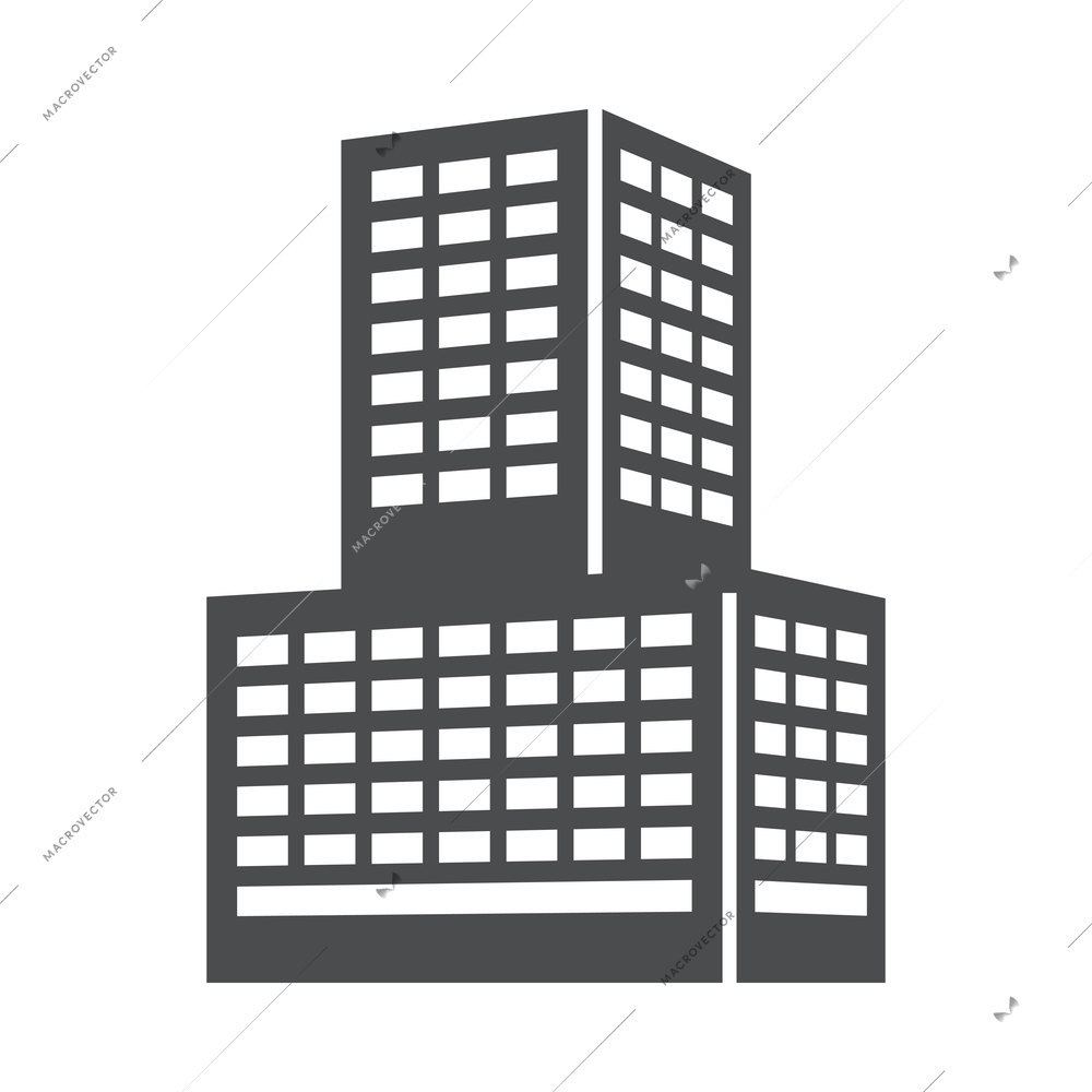 Building composition with isolated black icon of modern business center isolated on blank background vector illustration