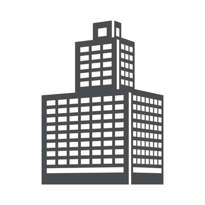 Building composition with isolated black icon of modern business center isolated on blank background vector illustration