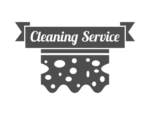 Cleaning label composition with isolated monochrome emblem with images and text vector illustration