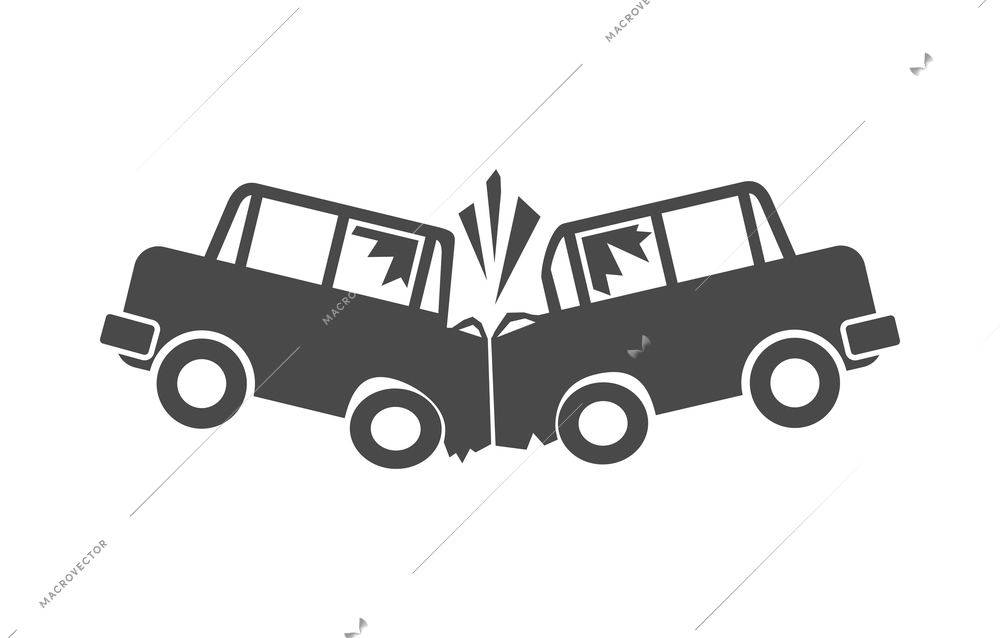 Car crash composition with cartoon black icon of accidental event on blank background vector illustration
