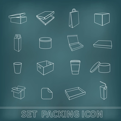 Packaging outline icons set wigh gift boxes stationery containers isolated vector illustration