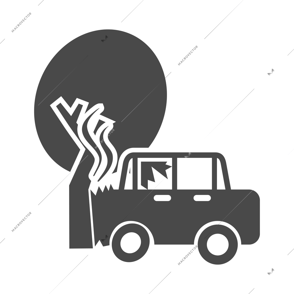 Car crash composition with cartoon black icon of accidental event on blank background vector illustration