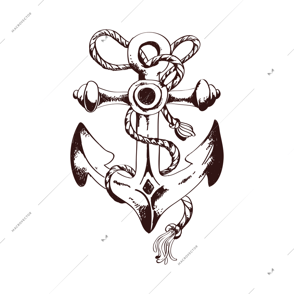 Nautical design elements composition with monochrome vintage sketch style image vector illustration