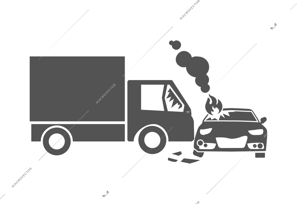 Car crash composition with black icon of accidental event on blank background vector illustration