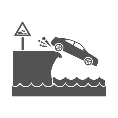 Car crash composition with black icon of accidental event on blank background vector illustration