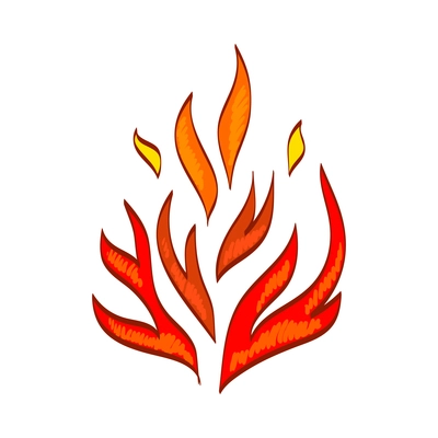 Fire composition with isolated sketch style icon of burning flame colored in red and yelow vector illustration