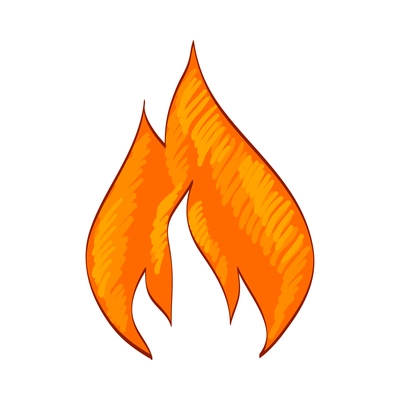 Fire composition with isolated sketch style icon of burning flame colored in red and yelow vector illustration