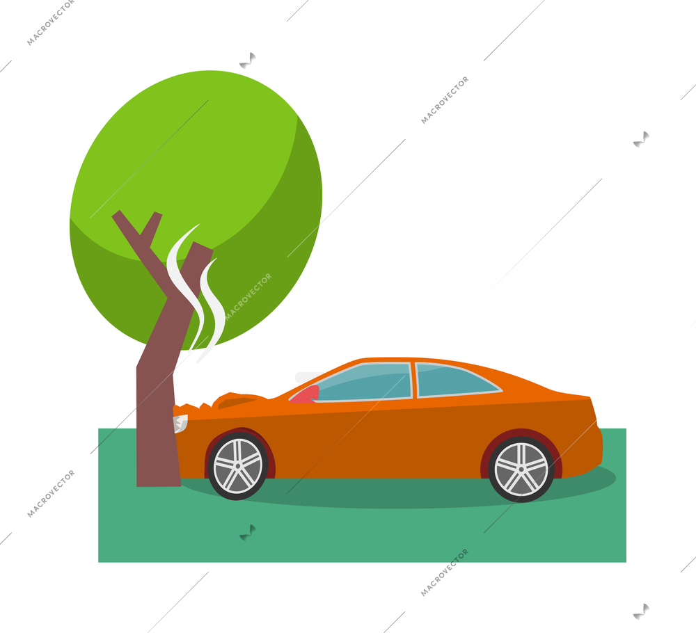 Car crash composition with colorful view of accidental event on blank background vector illustration