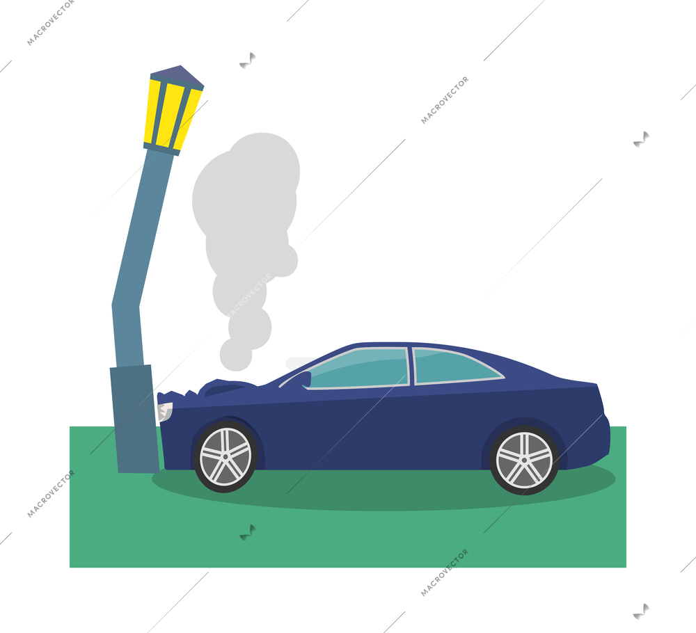 Car crash composition with colorful view of accidental event on blank background vector illustration