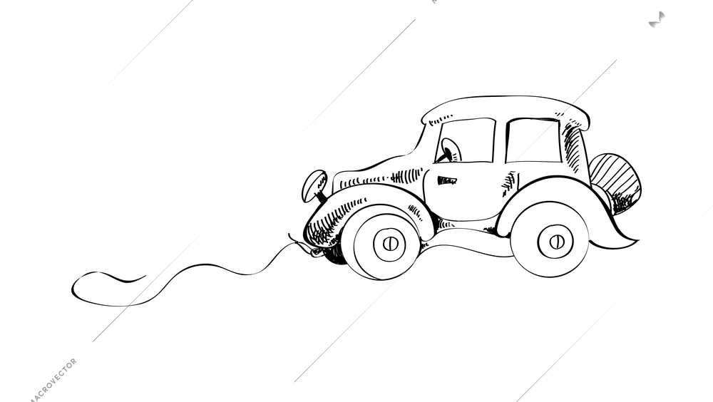 Retro toys composition with sketch style monochrome image of vintage toy on blank background vector illustration