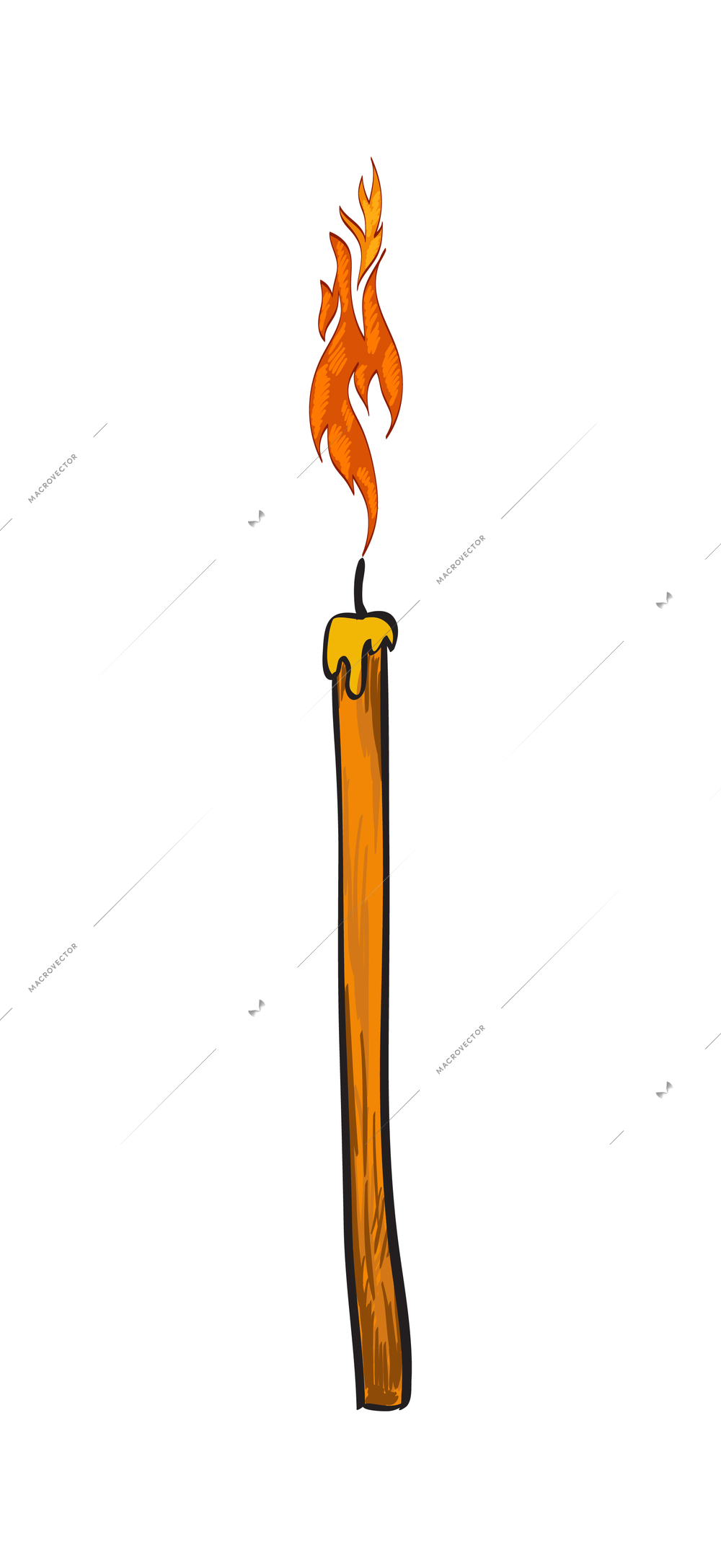 Candle composition with isolated sketch style icon of burning wax flame on blank background vector illustration