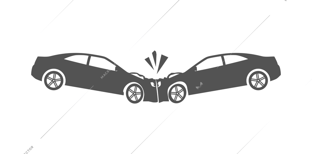 Car crash composition with black icon of accidental event on blank background vector illustration