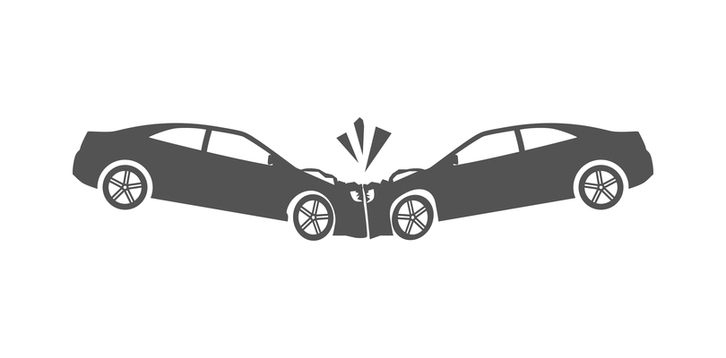 Car crash composition with black icon of accidental event on blank background vector illustration