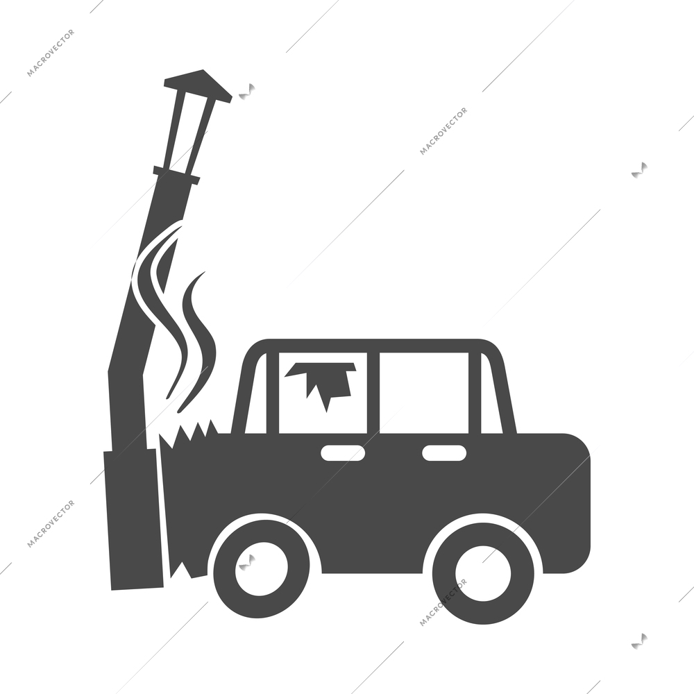 Car crash composition with cartoon black icon of accidental event on blank background vector illustration