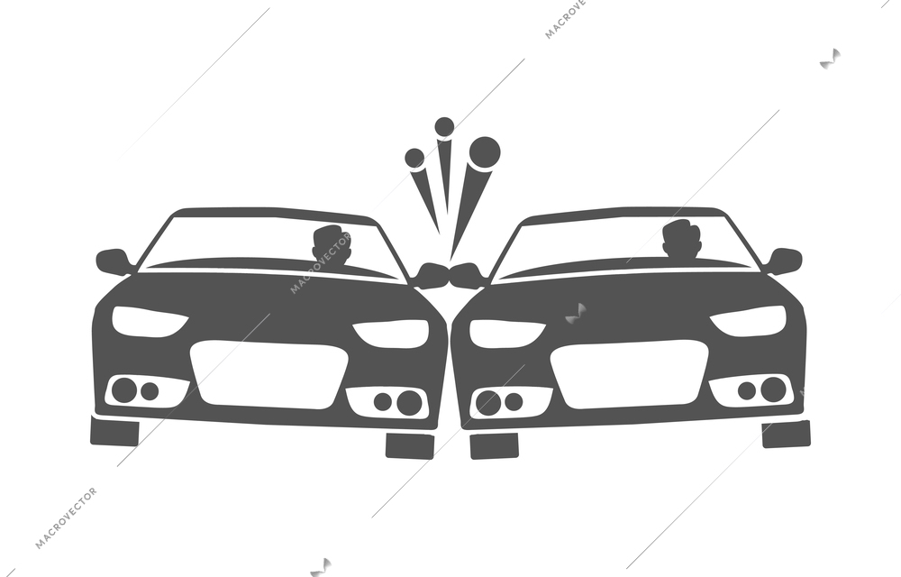 Car crash composition with black icon of accidental event on blank background vector illustration
