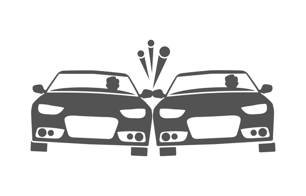 Car crash composition with black icon of accidental event on blank background vector illustration