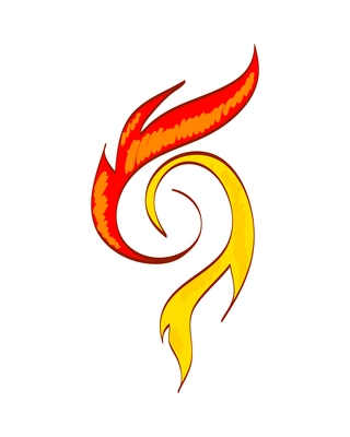 Fire composition with isolated sketch style icon of burning flame colored in red and yelow vector illustration