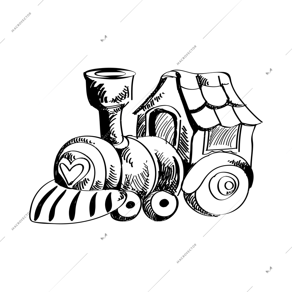 Retro toys composition with sketch style monochrome image of vintage toy on blank background vector illustration