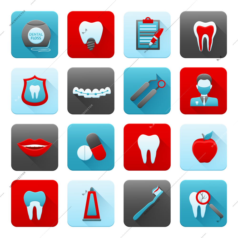 Dental icons medical stomatology and dentistry set with brush teeth toothpaste isolated vector illustration