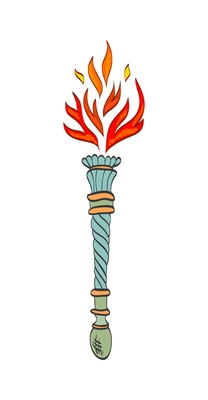 Torch composition with isolated sketch style icon of burning flame with ornate handle vector illustration