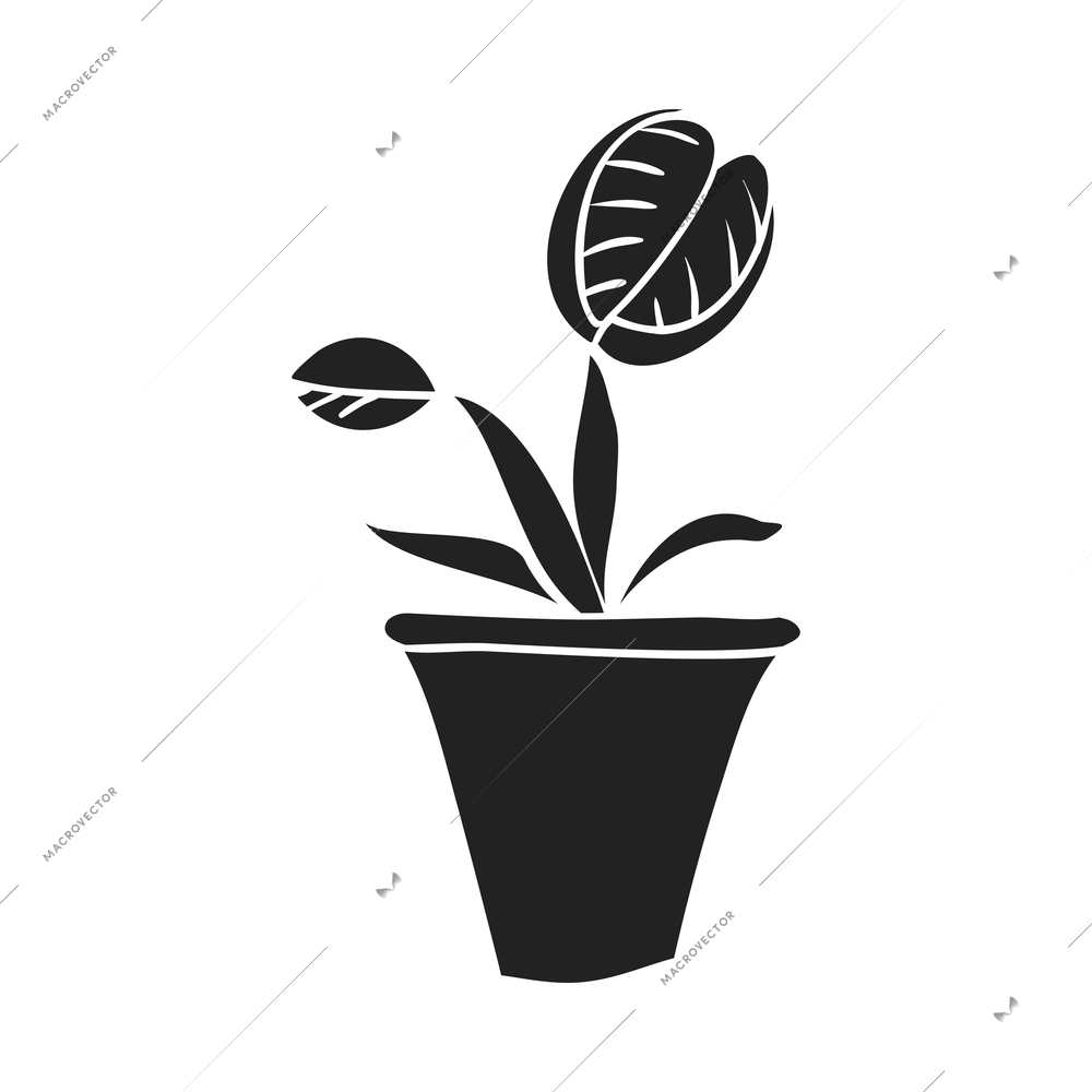 Garden tools composition with isolated black icon of gardening appliance on blank background vector illustration